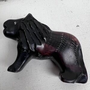 Vintage Kenyan Soapstone Lion Carving Great Rift Valley Inscribed Folk Art Black